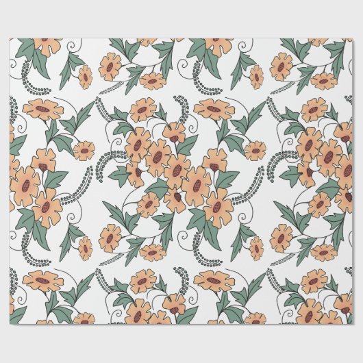 Boho Orange & Teal Floral Botanical Wrapping Paper Cadeaupapier (Vlak)