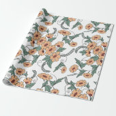 Boho Orange & Teal Floral Botanical Wrapping Paper Cadeaupapier (Uitgerold)