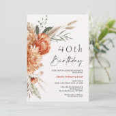 Boho Oranje Beige Bloemen 40e Verjaardag Kaart (Staand voorkant)