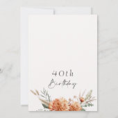 Boho Oranje Beige Bloemen 40e Verjaardag Kaart (Achterkant)