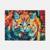 Boho Oranje blauw kleurig Hippie Tabby Cat Deurmat (Voorkant)