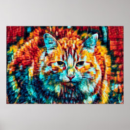 Boho Oranje blauw kleurig Hippie Tabby Cat Poster