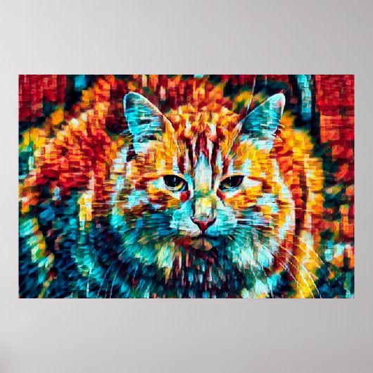 Boho Oranje Blauwe Kleurrijke Hippie Tabby Kat Poster (Voorkant)