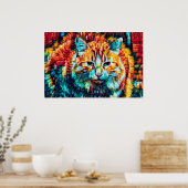 Boho Oranje Blauwe Kleurrijke Hippie Tabby Kat Poster (Keuken)