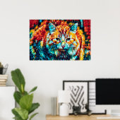 Boho Oranje Blauwe Kleurrijke Hippie Tabby Kat Poster (Thuiskantoor)