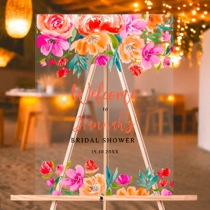 Boho oranje bloemen bruids welkom acryl bord