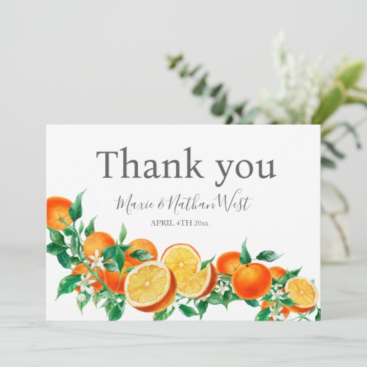 Boho Oranje Bloesem bruiloft Dank u Bedankkaart (Staand voorkant)