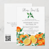 Boho Oranje Bloesem QR Code Trouwen Informatiekaartje (Voorkant / Achterkant)