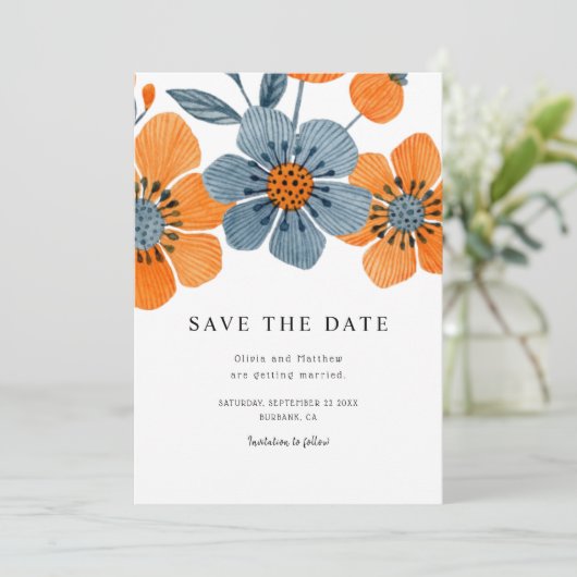 Boho Oranje Blossom Floral Wedding Save The Date (Staand voorkant)