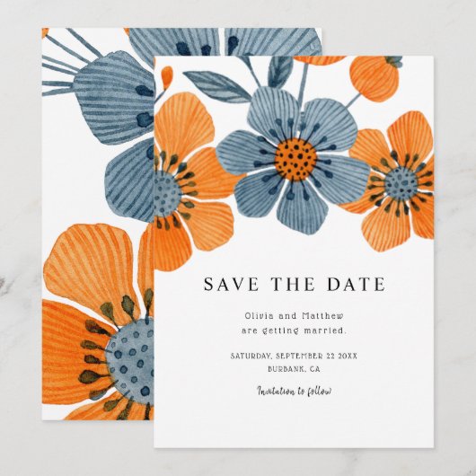Boho Oranje Blossom Floral Wedding Save The Date (Voorkant / Achterkant)