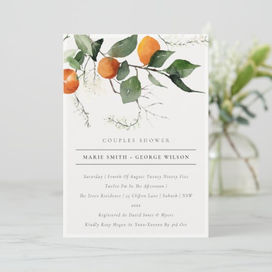Boho Oranje Blossom Foliage Couples Shower Invite Bedankkaart (Staand voorkant)