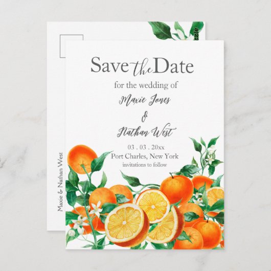 Boho Oranje Blossom Save the Date Briefkaart (Voorkant / Achterkant)