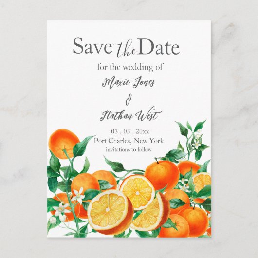 Boho Oranje Blossom Save the Date Briefkaart (Voorkant)