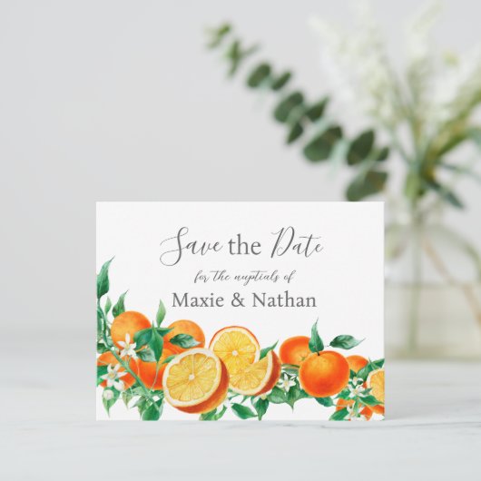 Boho Oranje Blossom Save the Date Briefkaart (Staand voorkant)