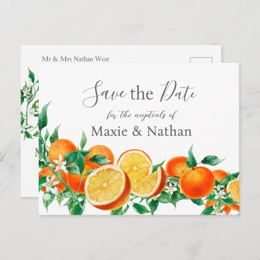 Boho Oranje Blossom Save the Date Briefkaart (Voorkant / Achterkant)