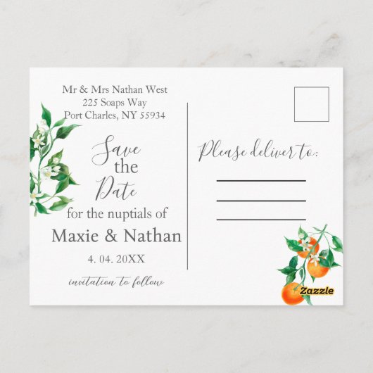 Boho Oranje Blossom Save the Date Briefkaart (Achterkant)