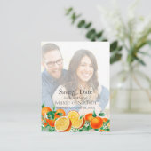 Boho Oranje Blossom Save the Date Foto QR Code Briefkaart (Staand voorkant)