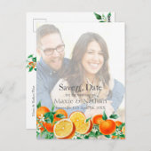 Boho Oranje Blossom Save the Date Foto QR Code Briefkaart (Voorkant / Achterkant)
