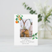 Boho Oranje Blossom Save the Date Foto QR Code Briefkaart (Staand voorkant)