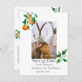 Boho Oranje Blossom Save the Date Foto QR Code Briefkaart (Voorkant / Achterkant)
