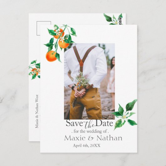 Boho Oranje Blossom Save the Date Foto QR Code Briefkaart (Voorkant / Achterkant)