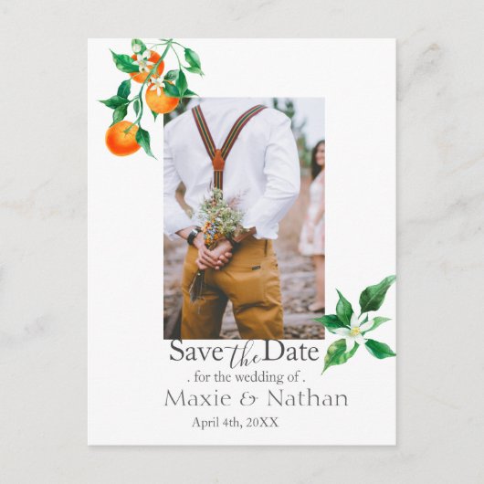 Boho Oranje Blossom Save the Date Foto QR Code Briefkaart (Voorkant)