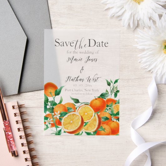Boho Oranje Blossom Save the Date Vellum Uitnodigingen (Huwelijk)