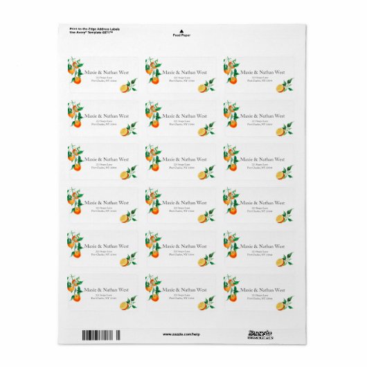 Boho Oranje Blossom Wedding Etiket (Full Sheet)