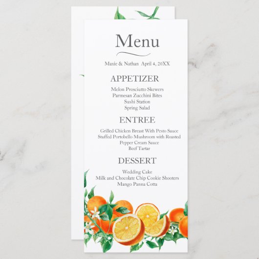 Boho Oranje Blossom Wedding Menu (Voorkant / Achterkant)