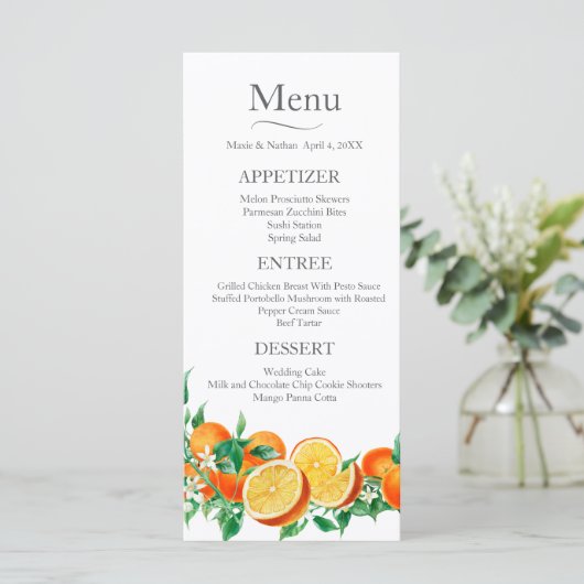 Boho Oranje Blossom Wedding Menu (Staand voorkant)