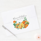 Boho Oranje Blossom Wedding Ronde Sticker (Envelop)