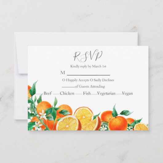 Boho Oranje Blossom Wedding RSVP Kaartje (Voorkant)