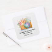 Boho Oranje Camera & Bloemen Waterverf Bedrijf Vierkante Sticker (Envelop)