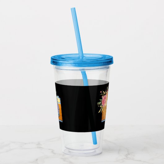 Boho Oranje Camera & Floral Bouquet Waterverf Acryl Drinkbeker (Links)