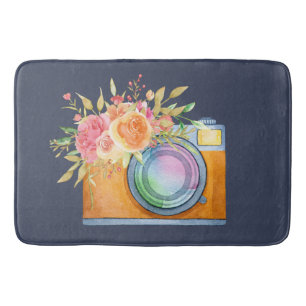 Boho Oranje Camera & Floral Bouquet Waterverf Badmat
