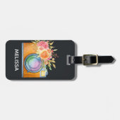 Boho Oranje Camera & Floral Bouquet Waterverf Bagagelabel (Voorkant horizontaal)