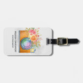 Boho Oranje Camera & Floral Bouquet Waterverf Bagagelabel (Voorkant horizontaal)