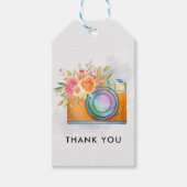 Boho Oranje Camera & Floral Bouquet Waterverf Cadeaulabel (Voorkant)