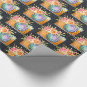 Boho Oranje Camera & Floral Bouquet Waterverf Cadeaupapier (Hoek)