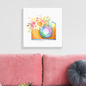 Boho Oranje Camera & Floral Bouquet Waterverf Canvas Afdruk (Insitu (Woonkamer))