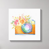 Boho Oranje Camera & Floral Bouquet Waterverf Canvas Afdruk (Voorkant)