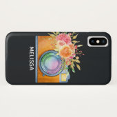 Boho Oranje Camera & Floral Bouquet Waterverf Case-Mate iPhone Case (Achterkant (horizontaal))