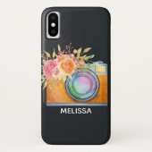 Boho Oranje Camera & Floral Bouquet Waterverf Case-Mate iPhone Case (Achterkant)