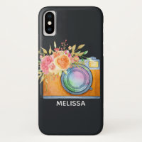 Boho Oranje Camera & Floral Bouquet Waterverf