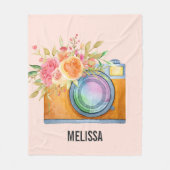 Boho Oranje Camera & Floral Bouquet Waterverf Fleece Deken (Voorkant)