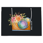 Boho Oranje Camera & Floral Bouquet Waterverf Groot Cadeauzakje (Voorkant)