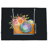 Boho Oranje Camera & Floral Bouquet Waterverf Groot Cadeauzakje (Achterkant)