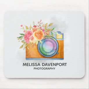 Boho Oranje Camera & Floral Bouquet Waterverf Muismat