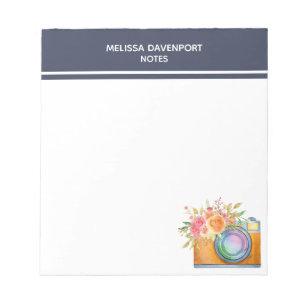 Boho Oranje Camera & Floral Bouquet Waterverf Notitieblok