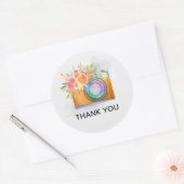Boho Oranje Camera & Floral Bouquet Waterverf Ronde Sticker (Envelop)